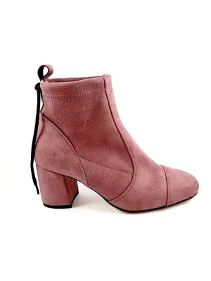 Calvina Stretch Suede Medium Heel Booties in Rose