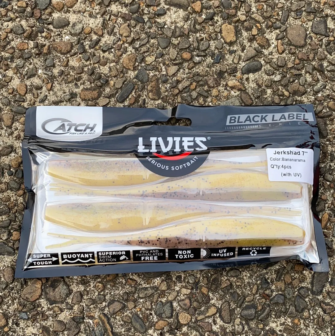 Catch Black Label Livies Softbait 5 or 7" Jerkshad - Bananarama