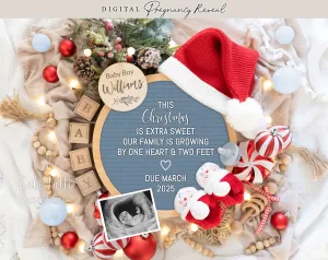 Christmas Baby Boy Digital Gender Reveal - Santa Blue Letter Board