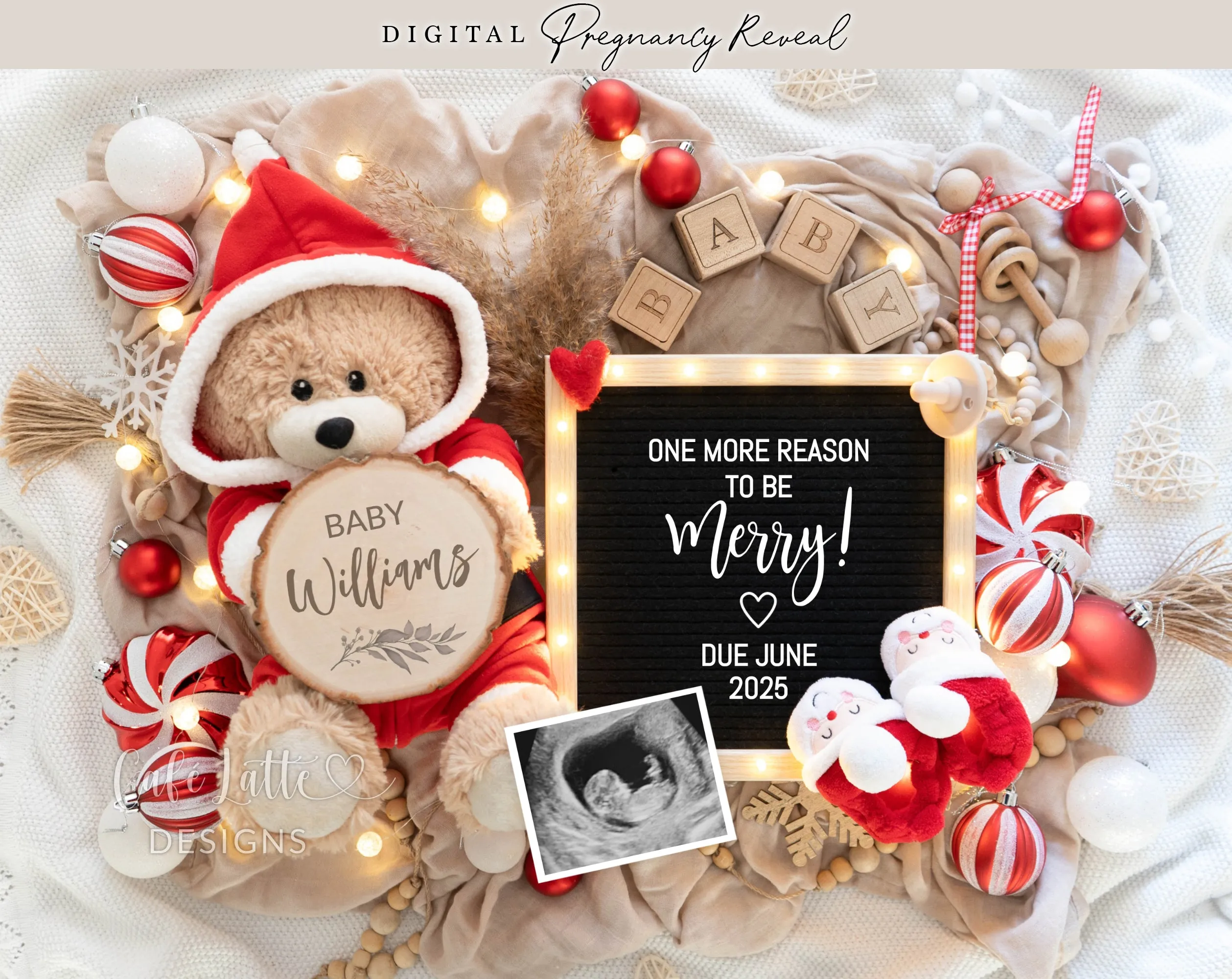 Christmas Digital Baby Announcement - Merry Bear