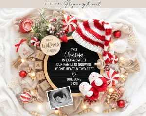 Christmas Digital Baby Announcement - Red White Hat