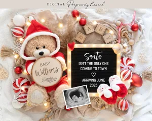 Christmas Digital Baby Announcement - Santa Bear