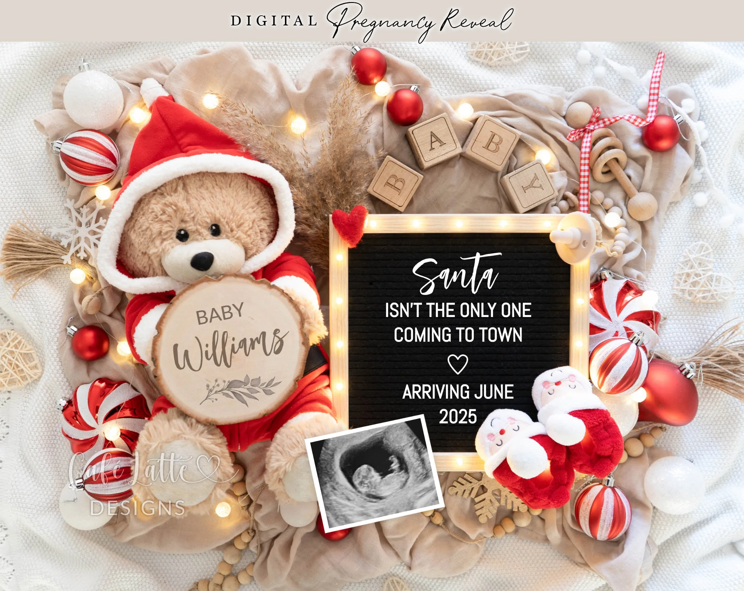 Christmas Digital Baby Announcement - Santa Bear
