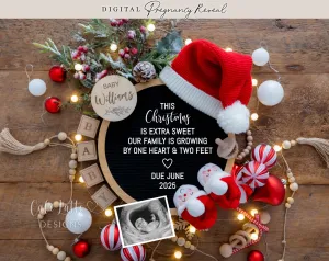 Christmas Digital Baby Announcement - Santa Hat - Rustic