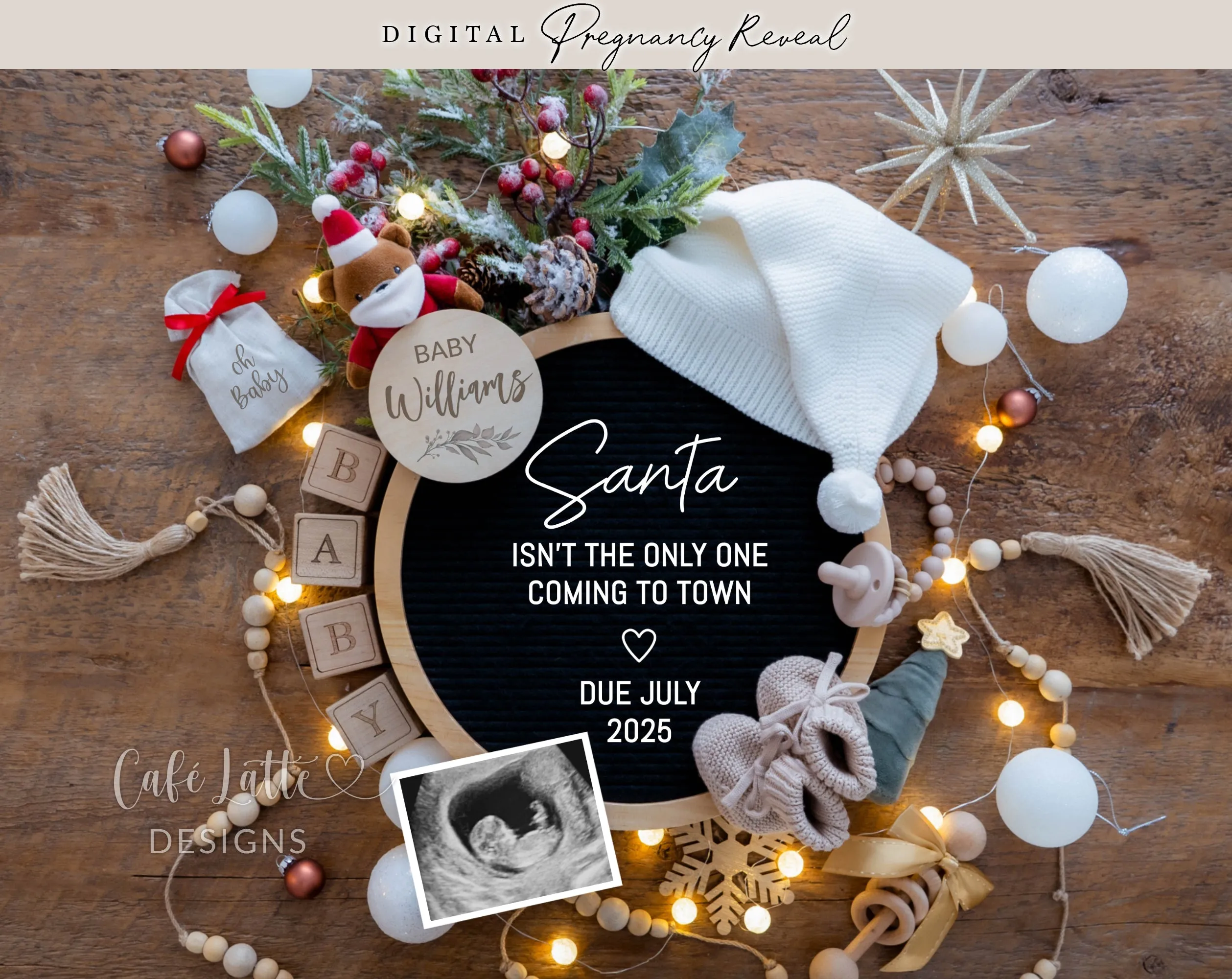 Christmas Digital Baby Announcement - White Baby Santa Hat
