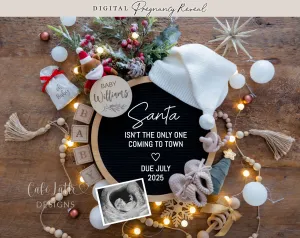 Christmas Digital Baby Announcement - White Baby Santa Hat