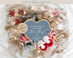 Christmas Little Brother Digital Gender Reveal - Blue Heart Letter Board - Merry