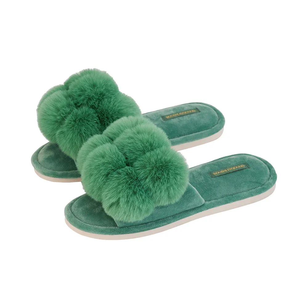 Cosy Luxe Pom Pom Slippers Spearmint Large