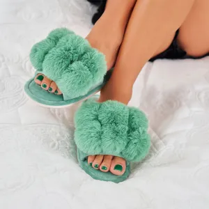 Cosy Luxe Pom Pom Slippers Spearmint Large