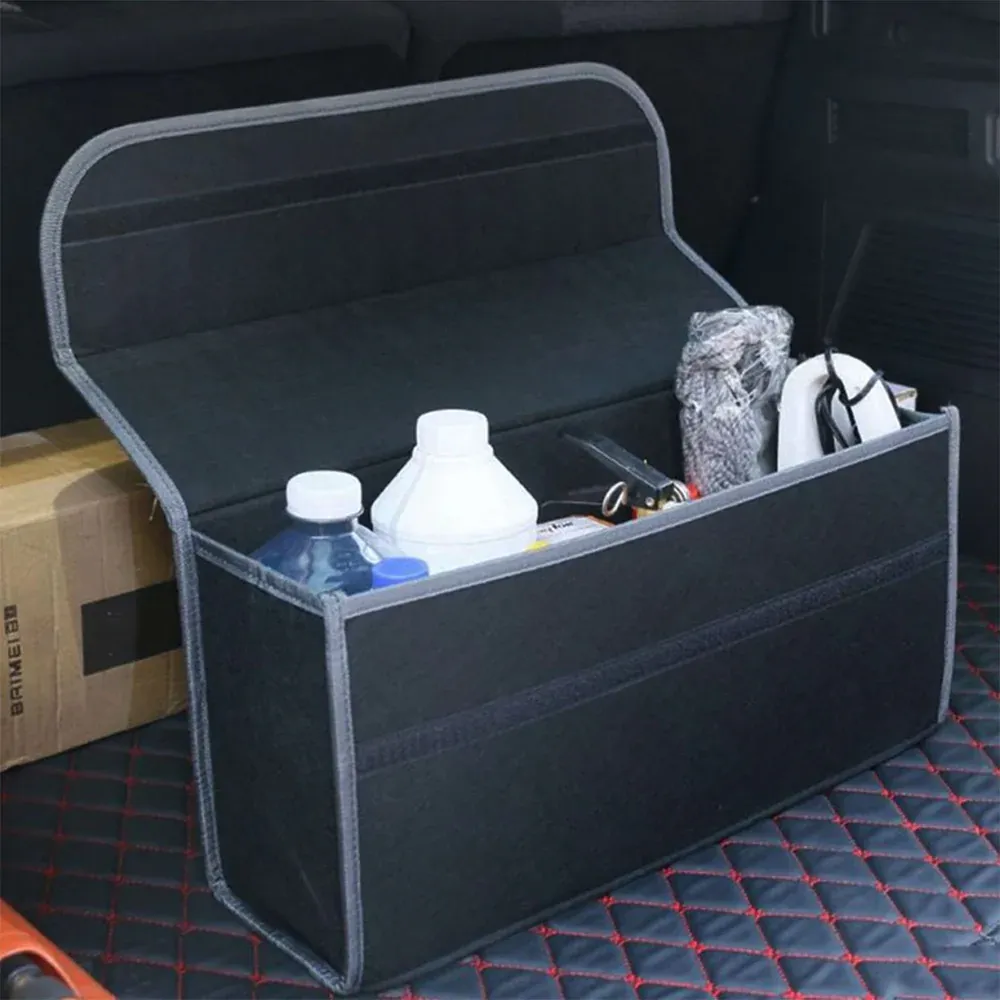 Custom Text For Soft Felt Car Bag Organizer, Compatible with All Cars, Folding Car Storage Box Non Slip Fireproof Car Trunk Organizer RA12990