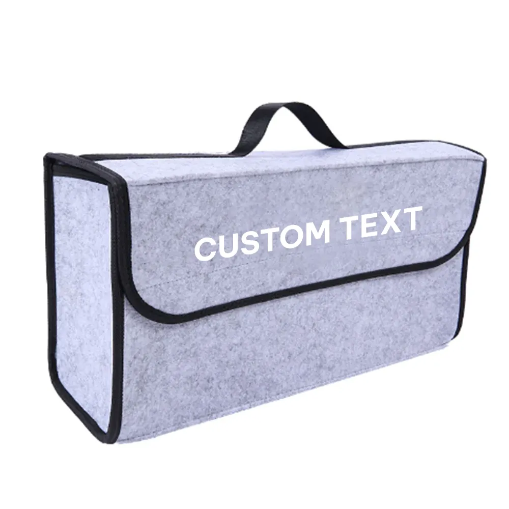Custom Text For Soft Felt Car Bag Organizer, Compatible with All Cars, Folding Car Storage Box Non Slip Fireproof Car Trunk Organizer RA12990