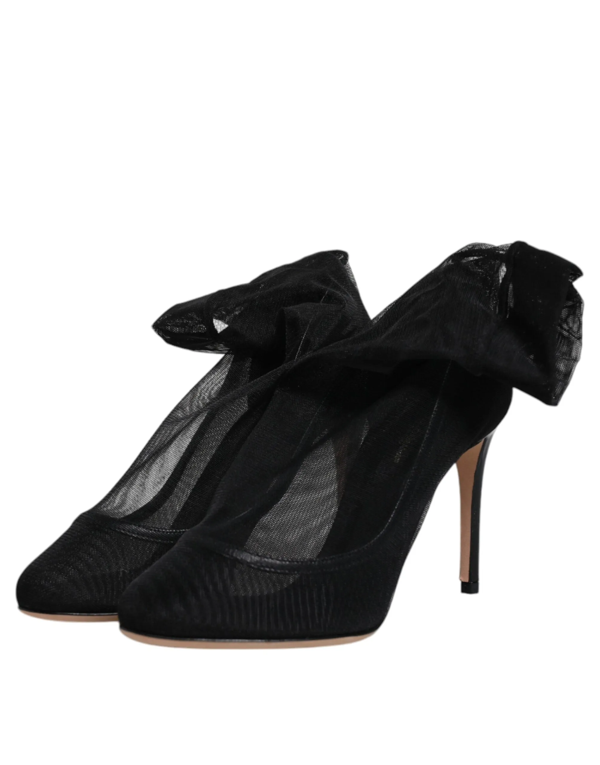Dolce&Gabbana Women Black Sock Boots Nylon Stretch Solid Mesh High Heels Booties