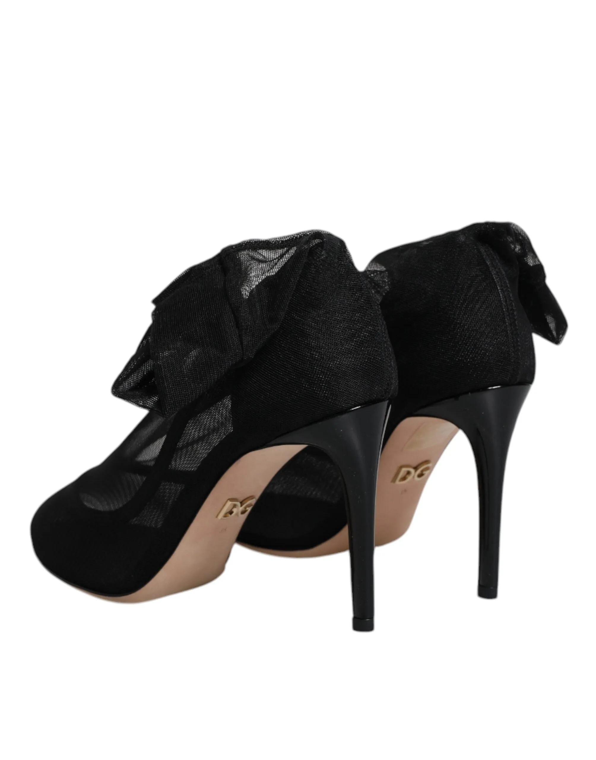 Dolce&Gabbana Women Black Sock Boots Nylon Stretch Solid Mesh High Heels Booties