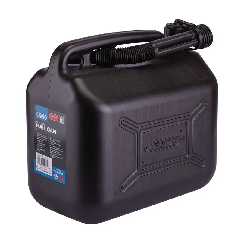 Draper 10L Plastic Petrol Can | Jerry Fuel Diesel Can | 10000cc Water Container | 20mm Flexible Spout Diameter | 290mm Spout Length  09055 09058
