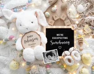 Easter Bunny Baby Announcement For Social Media With Little Chicks