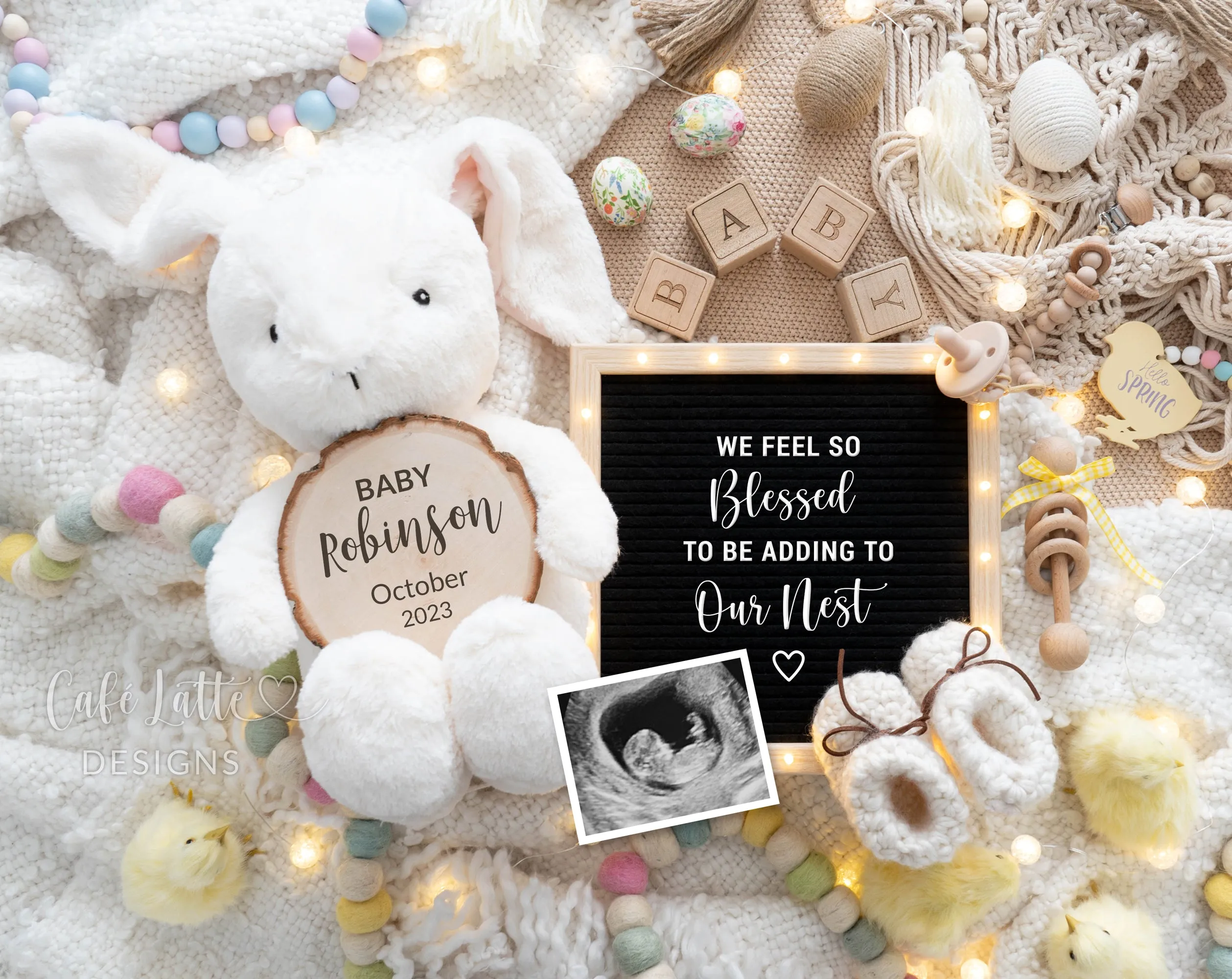 Easter Bunny Baby Announcement For Social Media With Little Chicks