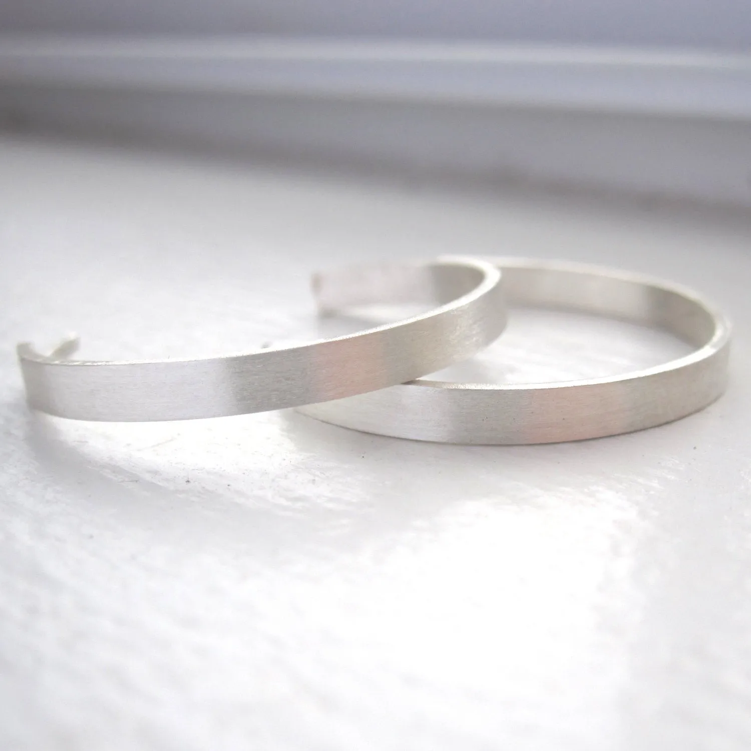 Elegant, Stylish Hand-Made Rectangle Circle Hoop Earrings in Sterling Silver - 0188