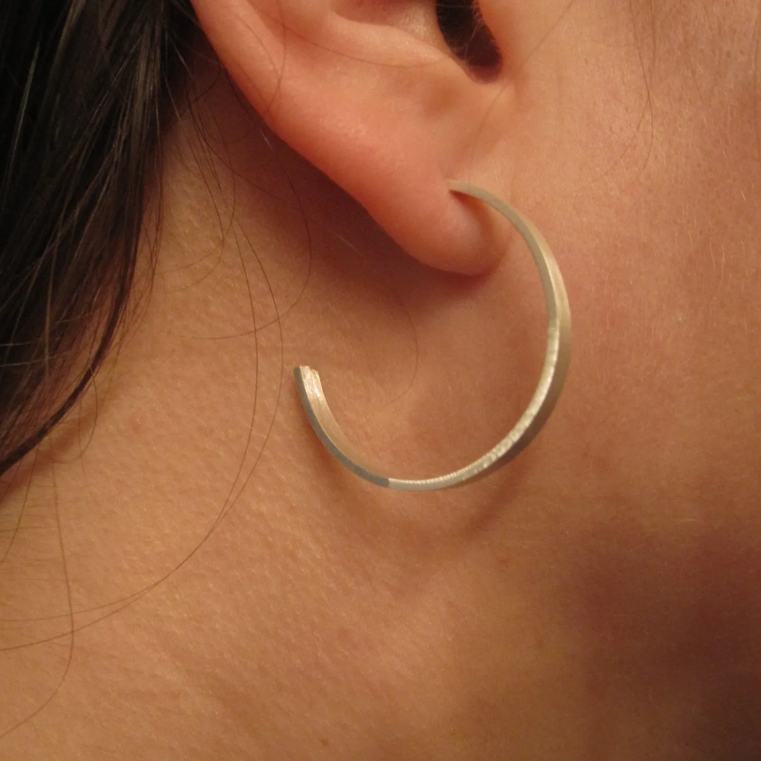 Elegant, Stylish Hand-Made Rectangle Circle Hoop Earrings in Sterling Silver - 0188