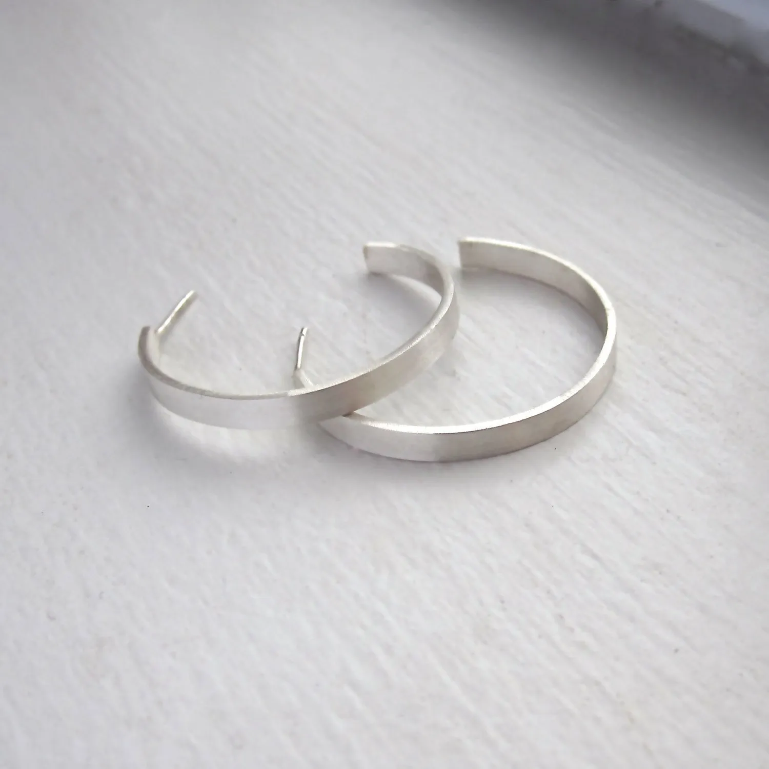Elegant, Stylish Hand-Made Rectangle Circle Hoop Earrings in Sterling Silver - 0188