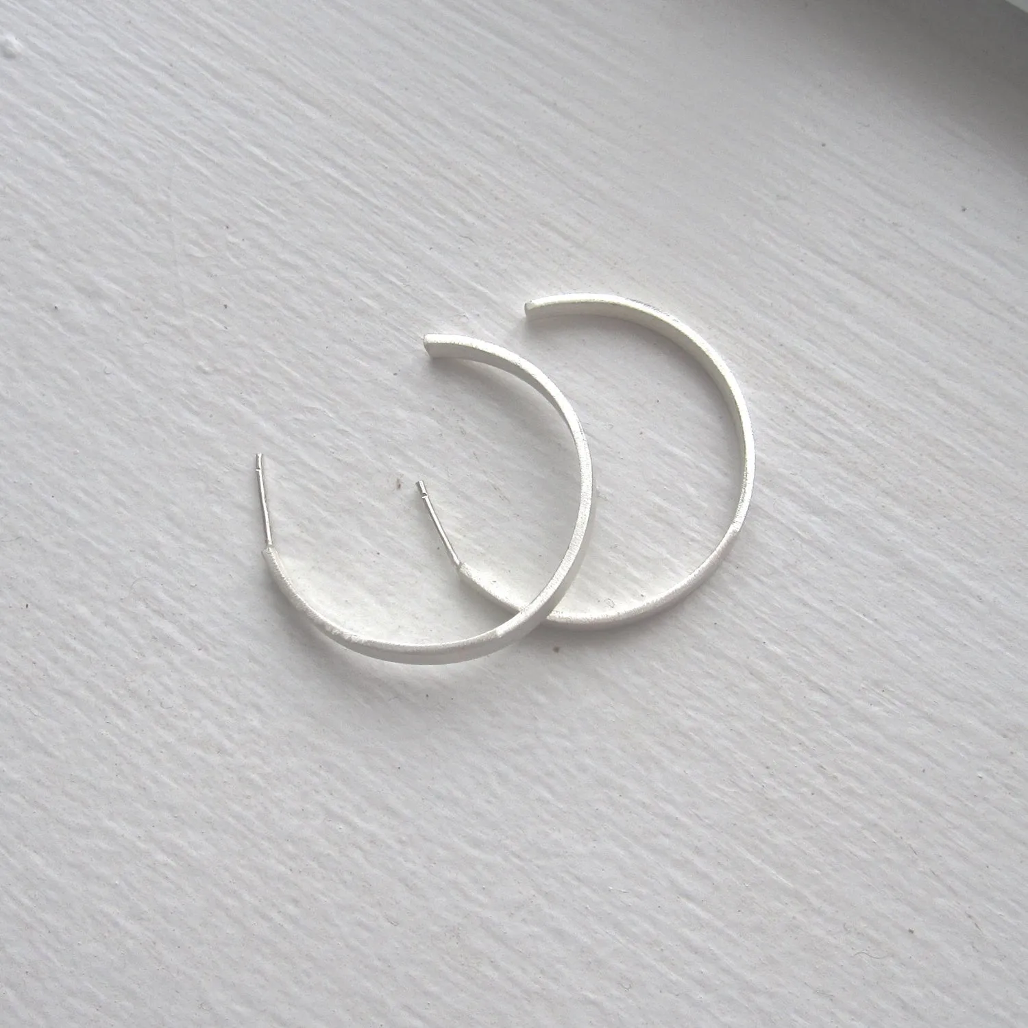 Elegant, Stylish Hand-Made Rectangle Circle Hoop Earrings in Sterling Silver - 0188