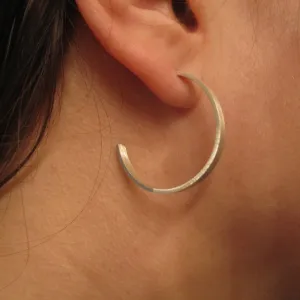 Elegant, Stylish Hand-Made Rectangle Circle Hoop Earrings in Sterling Silver - 0188