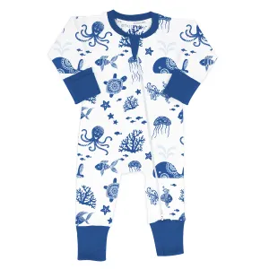 Endanzoo Organic Long Sleeve Double Zippered Romper - Deep Sea