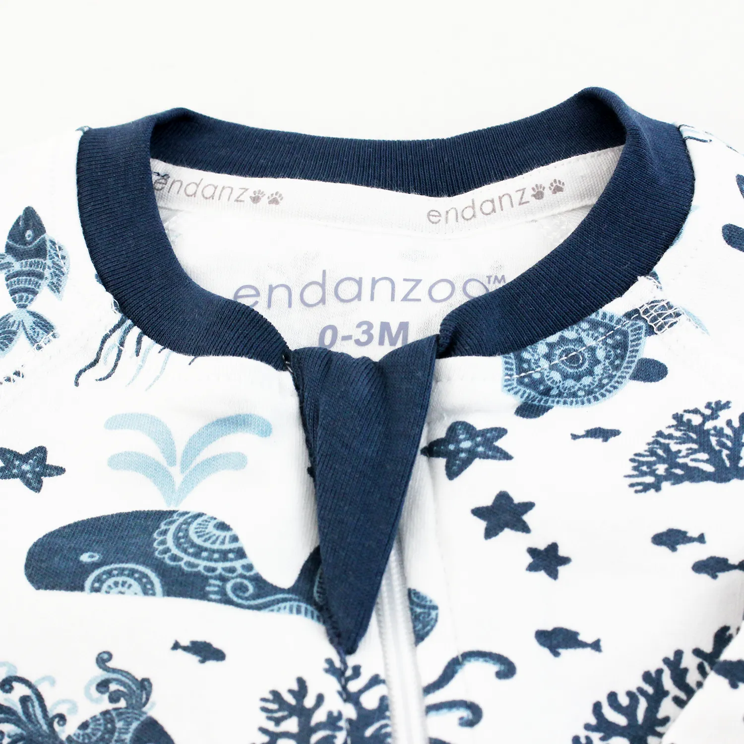 Endanzoo Organic Long Sleeve Double Zippered Romper - Deep Sea