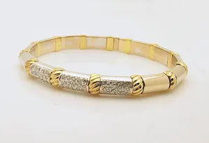 Estate 18k Two Tone Diamond Flexible Bangle Bracelet