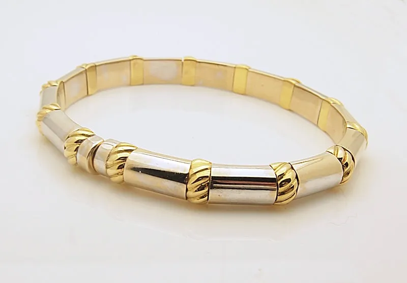 Estate 18k Two Tone Diamond Flexible Bangle Bracelet