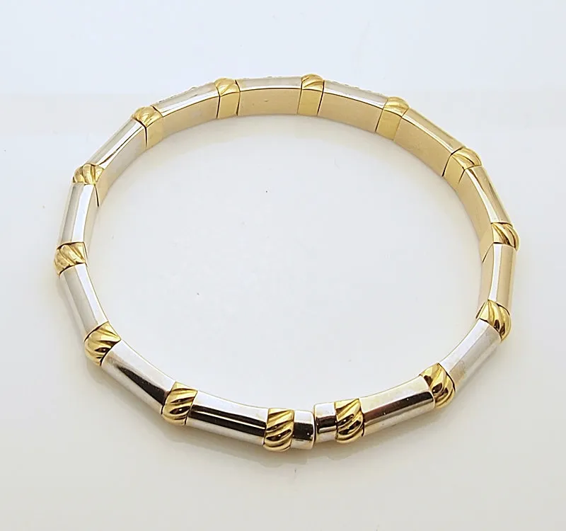 Estate 18k Two Tone Diamond Flexible Bangle Bracelet