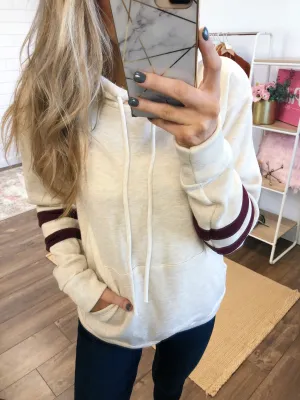 Feels Like Home Soft Hoodie- Oatmeal & Burgundy