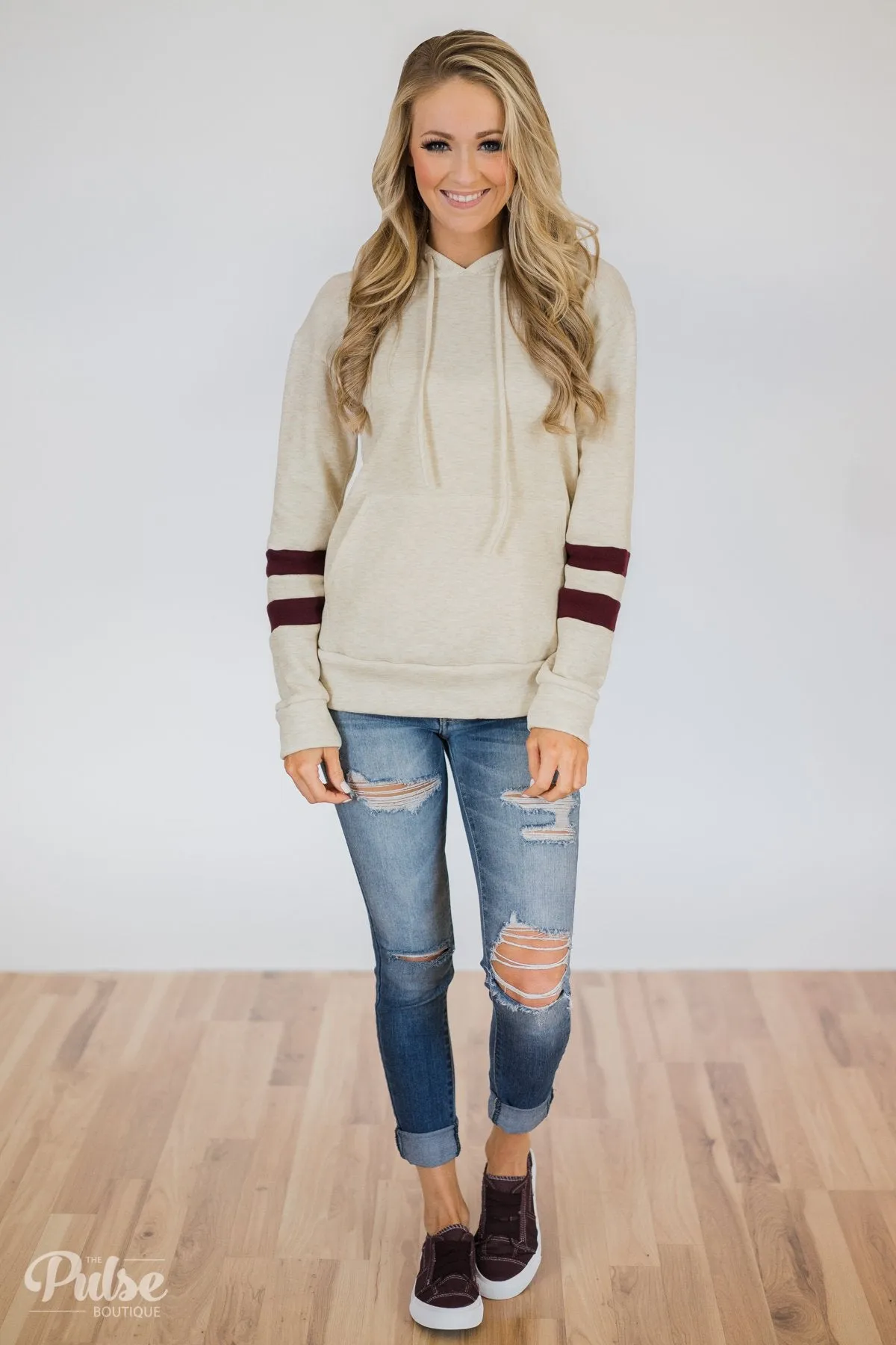 Feels Like Home Soft Hoodie- Oatmeal & Burgundy