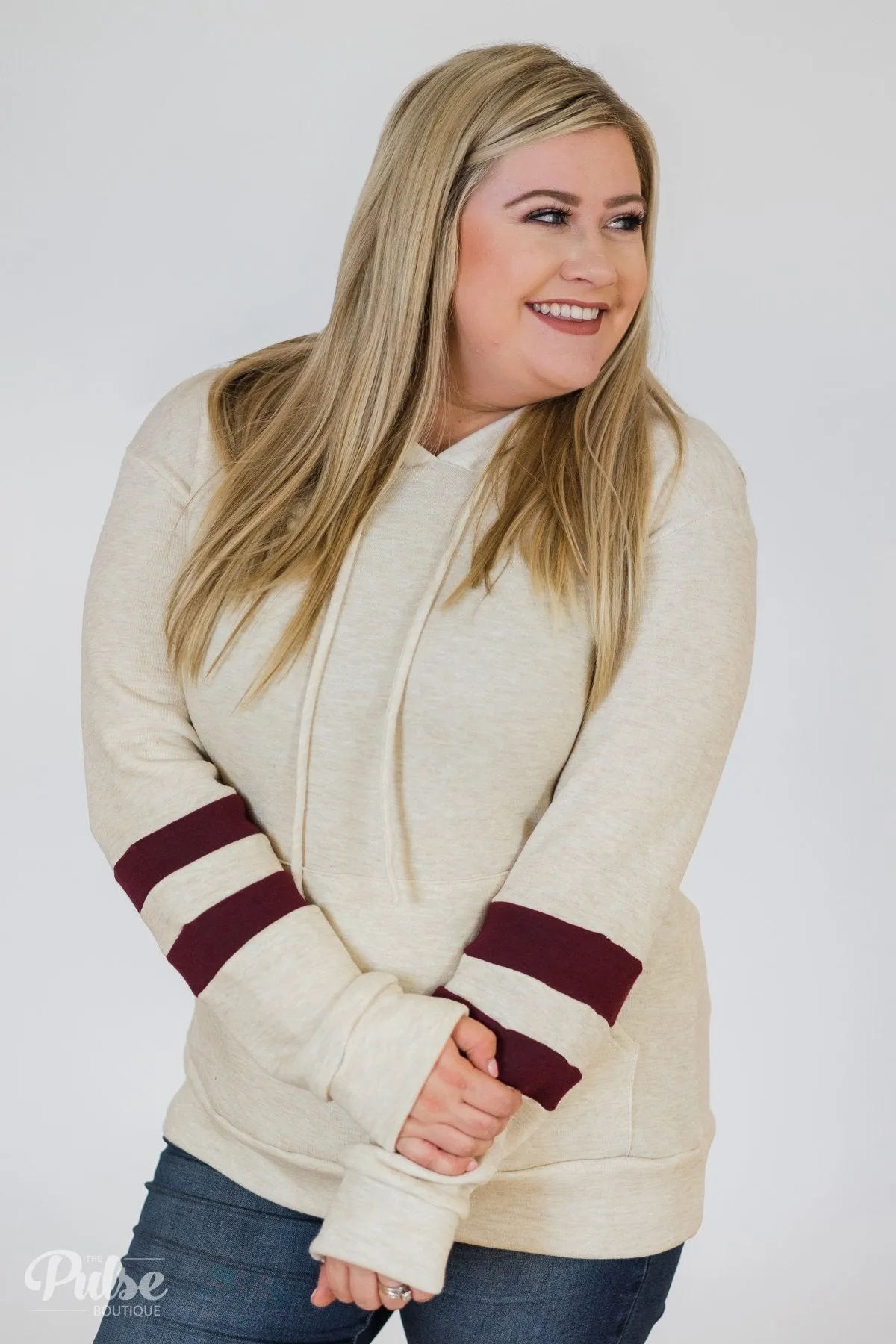 Feels Like Home Soft Hoodie- Oatmeal & Burgundy
