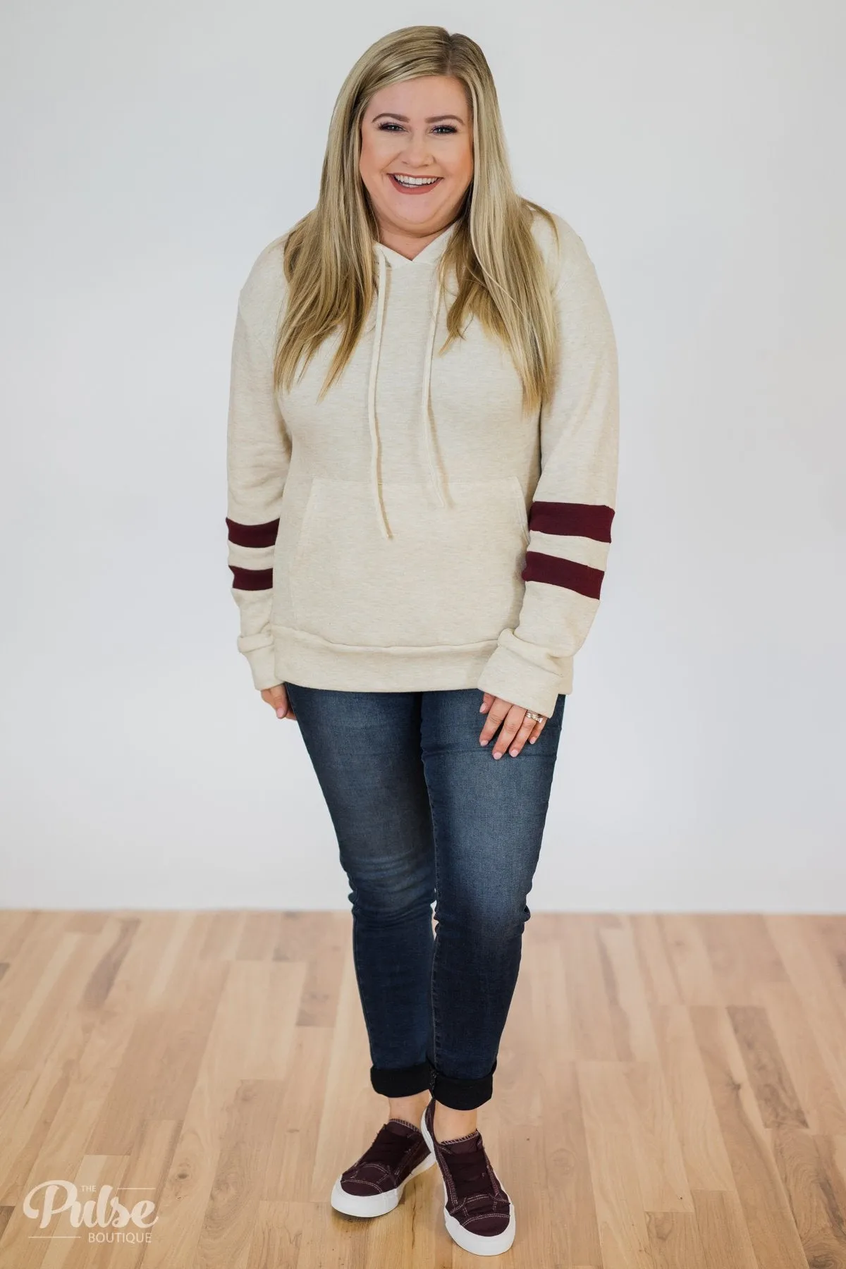 Feels Like Home Soft Hoodie- Oatmeal & Burgundy