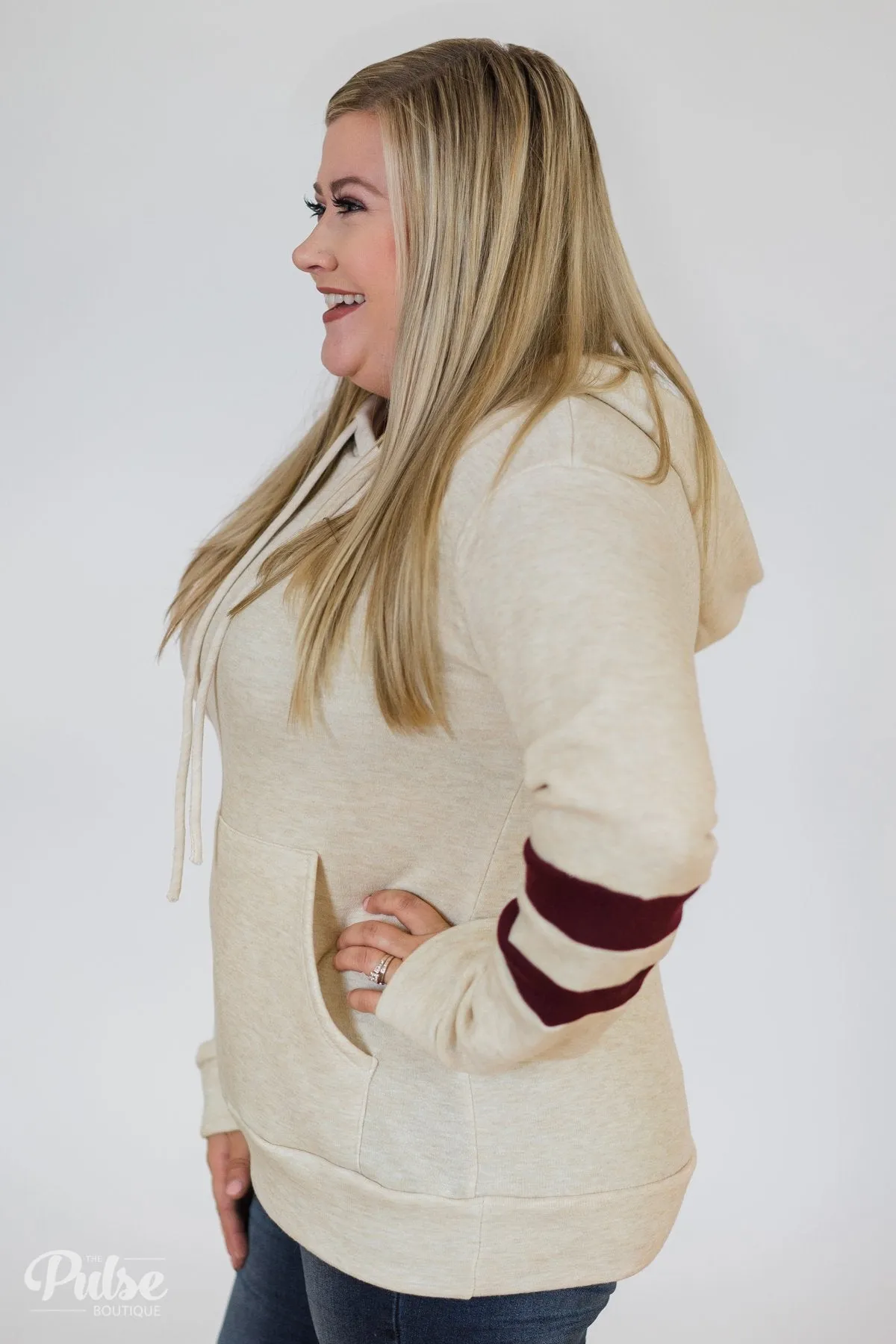 Feels Like Home Soft Hoodie- Oatmeal & Burgundy