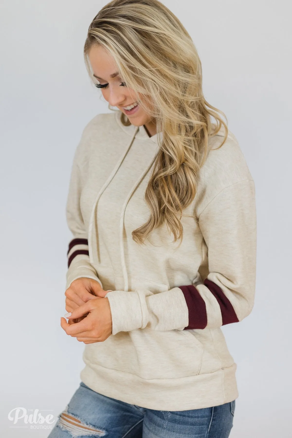 Feels Like Home Soft Hoodie- Oatmeal & Burgundy