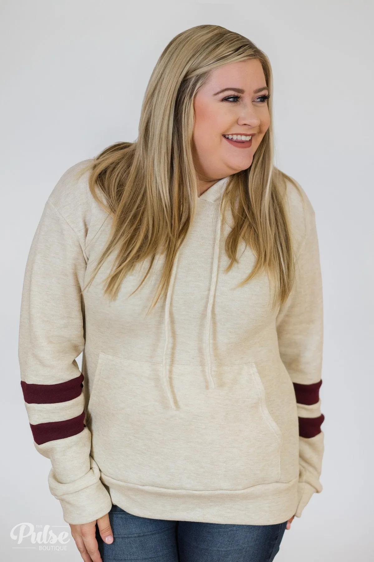 Feels Like Home Soft Hoodie- Oatmeal & Burgundy