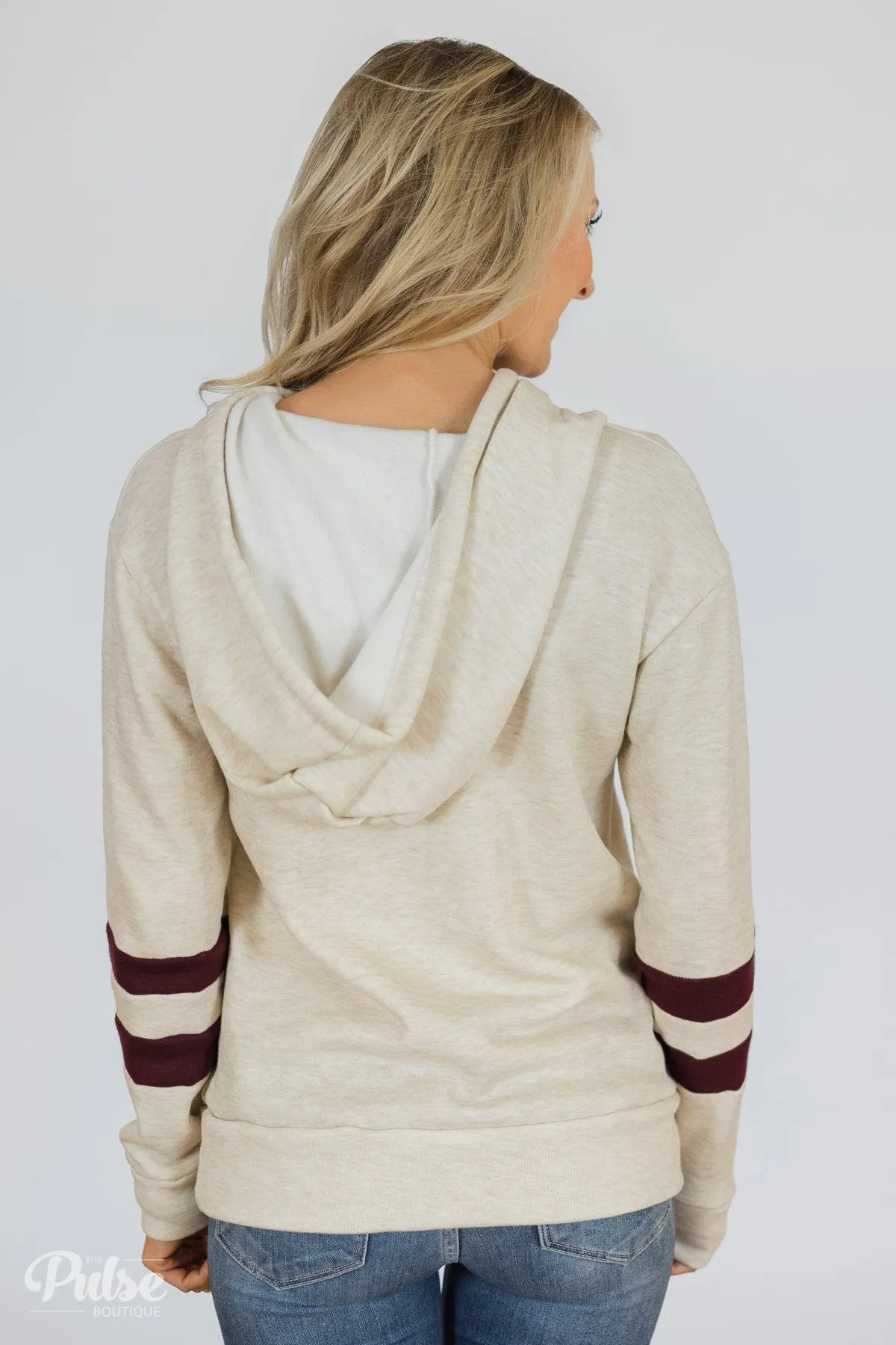 Feels Like Home Soft Hoodie- Oatmeal & Burgundy