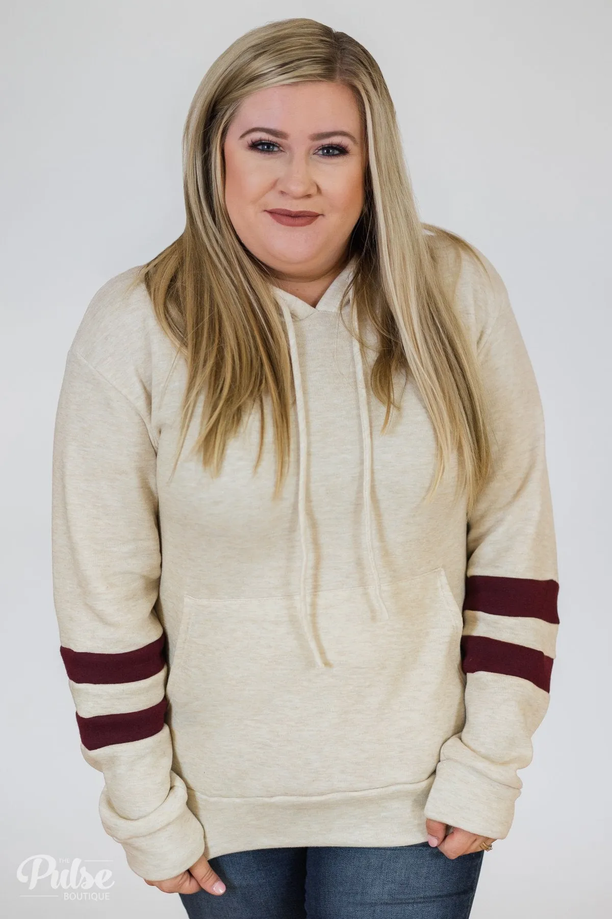 Feels Like Home Soft Hoodie- Oatmeal & Burgundy