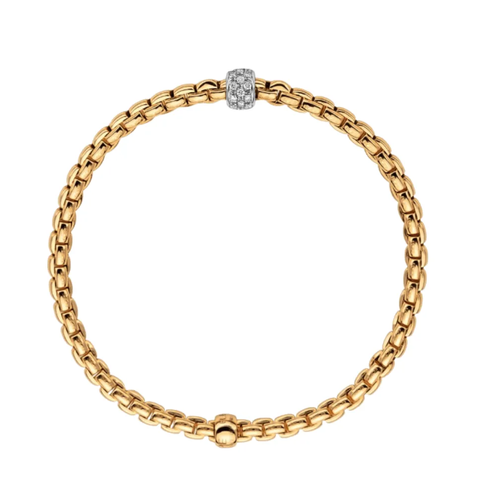 FOPE Eka 18k Yellow Gold Flex'it Bracelet with Diamond Pave