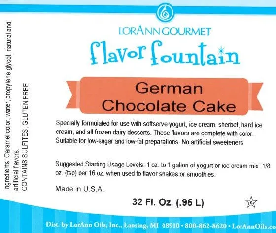 German Chocolate Flavor Fountain - 4 oz. - 32 oz. - Ice Cream and Beverage Flavors - LorAnn Oils - Canadian Distribution
