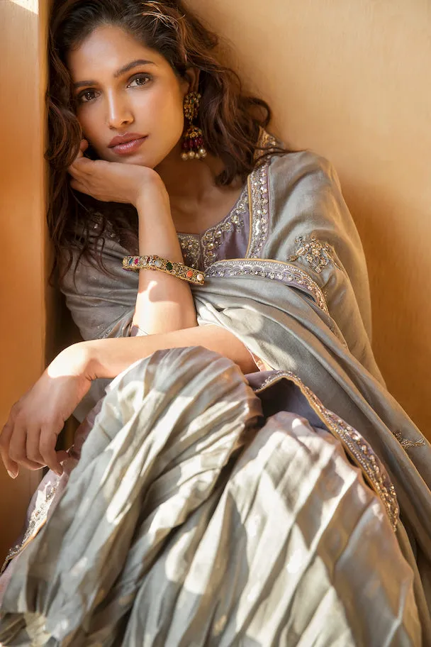 Grey Rozana Mehfil Kota Sharara Set