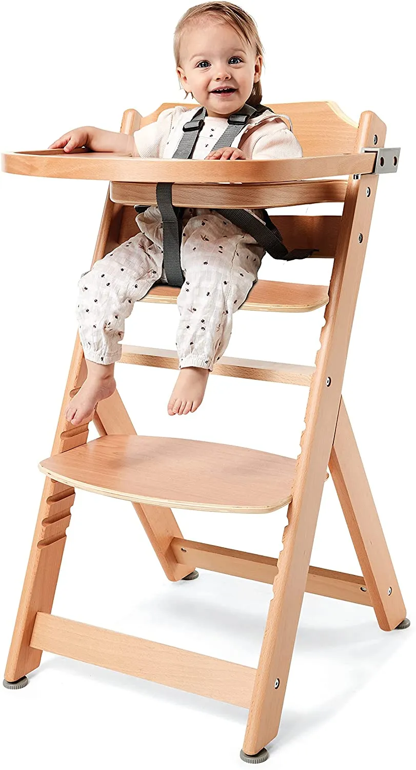 Grow-with-Me 3-in-1 Height Adjustable Eco Wooden High Chair | 5 point Harness | Tray &  Cushion Option | Natural | 6m - 10 years