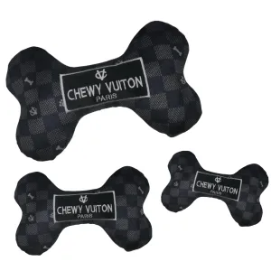 Haute Diggity Dog - Black Checker Chewy Vuiton Bone Squeaker Dog Toy