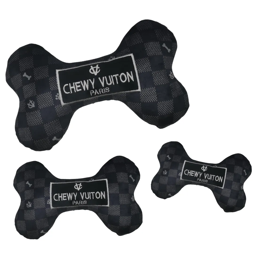 Haute Diggity Dog - Black Checker Chewy Vuiton Bone Squeaker Dog Toy