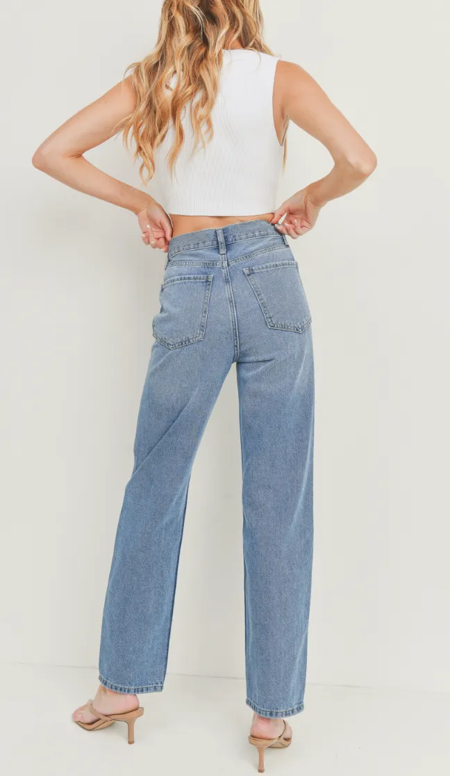 High Rise Criss Cross Straight Leg Jeans