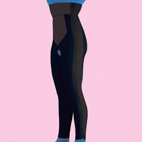 High Waist Compression Girdle Ankle Length - Hook and Eye with Zipper, Black (#2027)