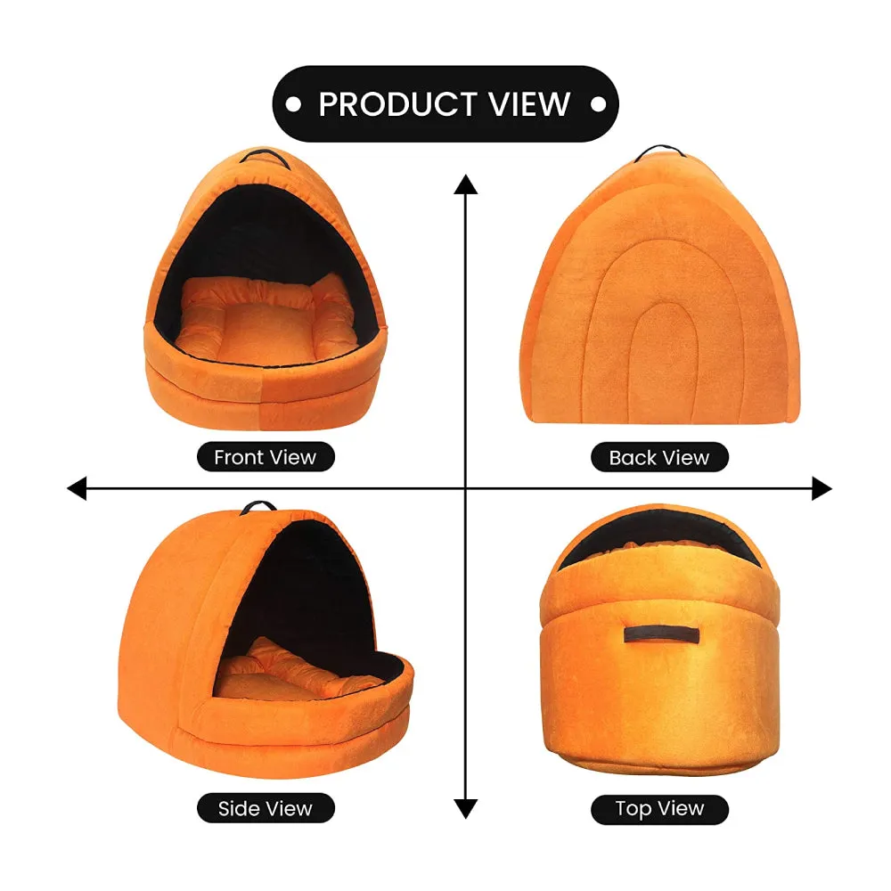 Hiputee Soft Velvet Cave House for Cats Little Dogs & Pets Orange-Black