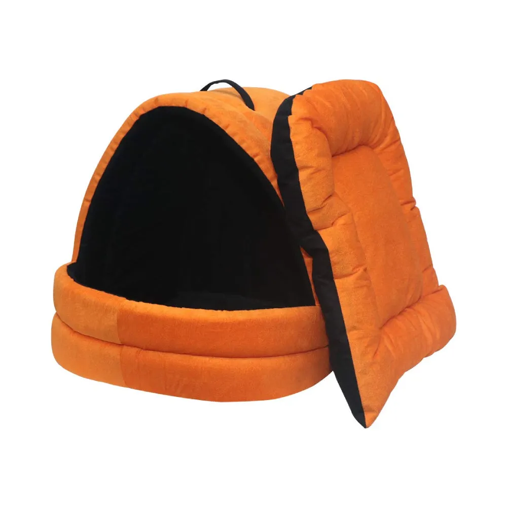 Hiputee Soft Velvet Cave House for Cats Little Dogs & Pets Orange-Black