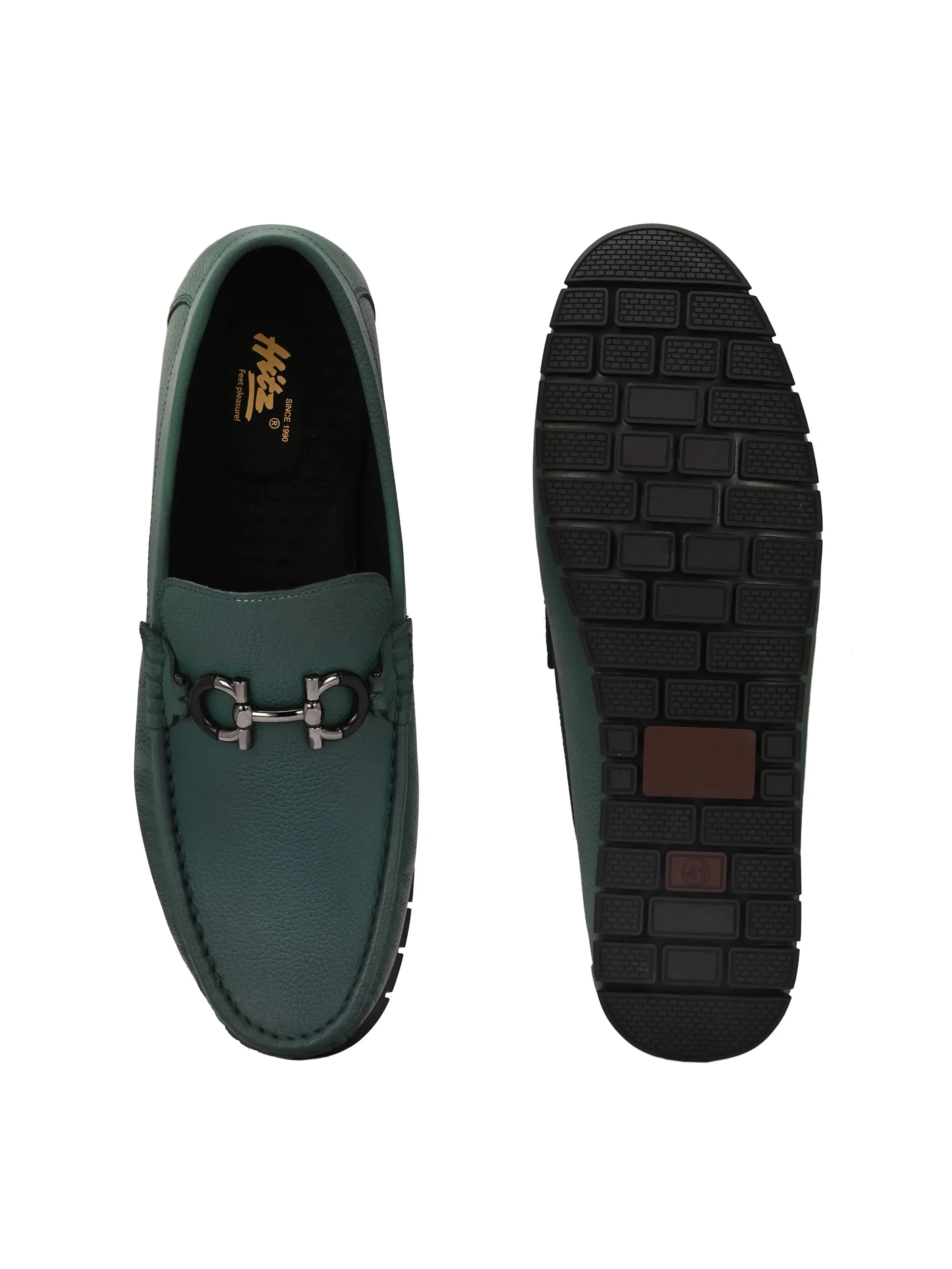 Hitz Men's Green Leather Casual Loafers